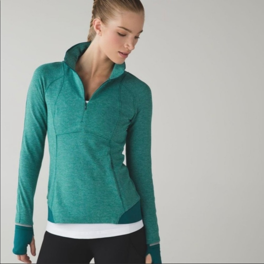 Women’s Lululemon Runderful Emerald Green Pullover Sweatshirt 1/2 zip size 6